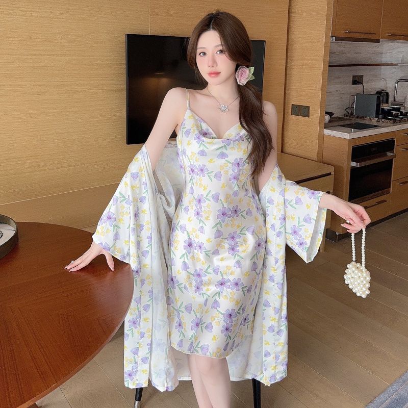 High Grade Printed Sweet Wind  - Robe Silk Women 评论和价格