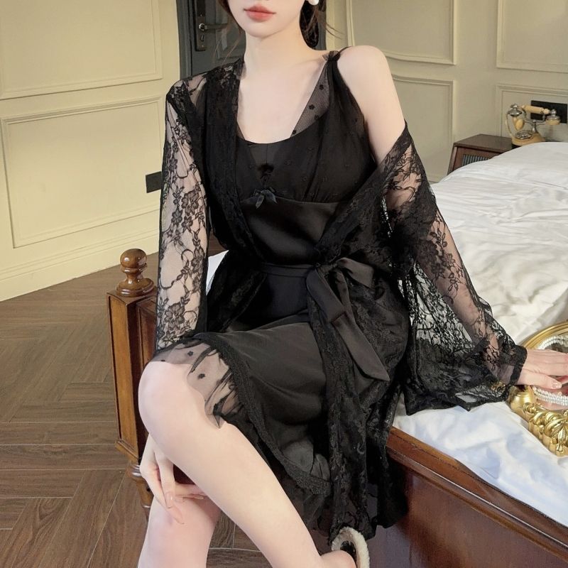 2025 Summer 2PCS Sexy Lace Lin - Robe Silk Women 评论和价格